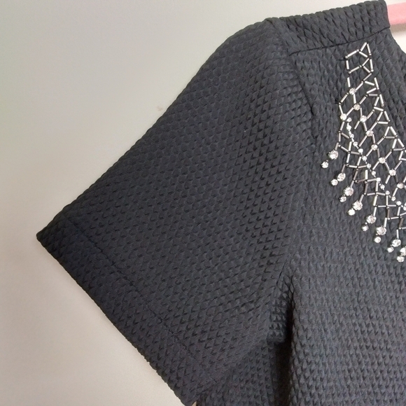 Cupcakes and Cashmere Black Madora Jeweled Neckline Waffle Knit Dress Size Small - Picture 7 of 12